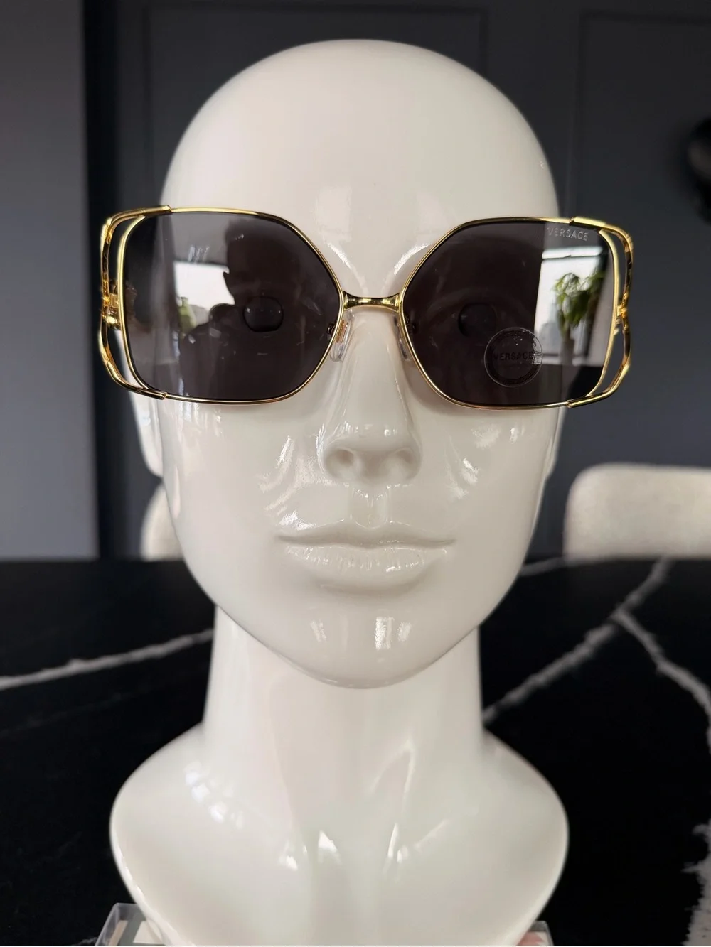 Versace Gold Metal Frame Sunglasses with Dark Brown Lenses